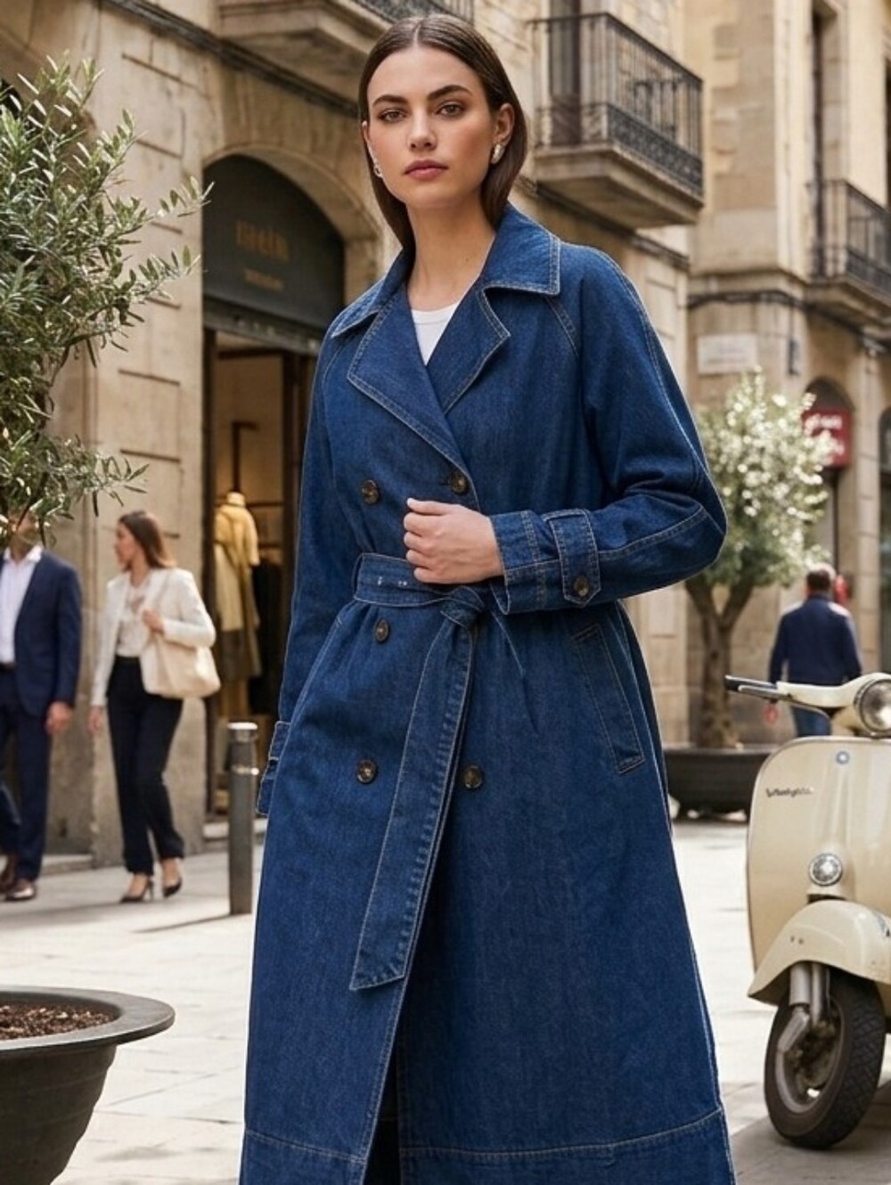 Rebecca Minkoff Denim Trench Coat Belted Double Breasted Long Jacket Denali Wash